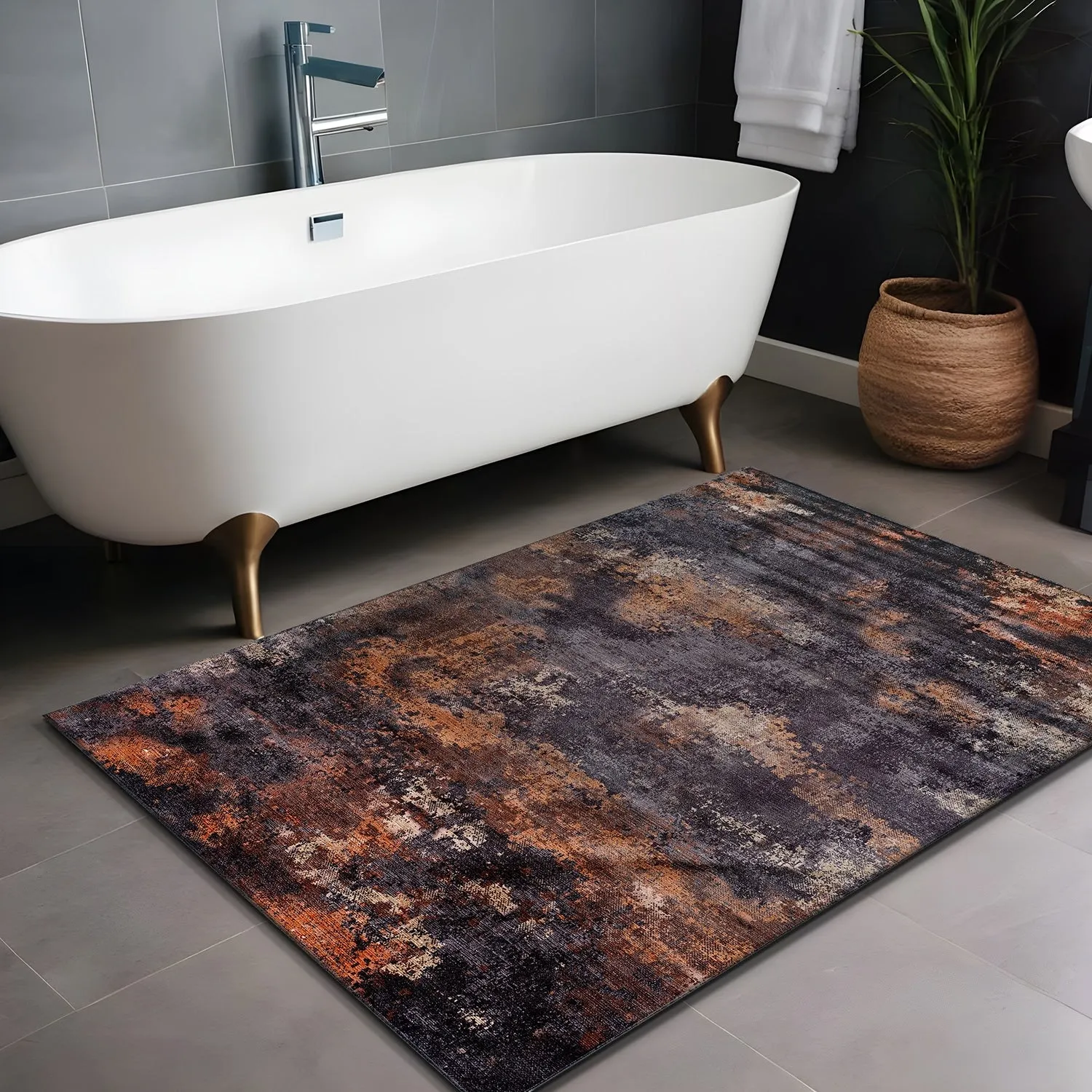 Beverly Rug Queen Abstract Non-Slip Rubber Back Washable Indoor Area Rug