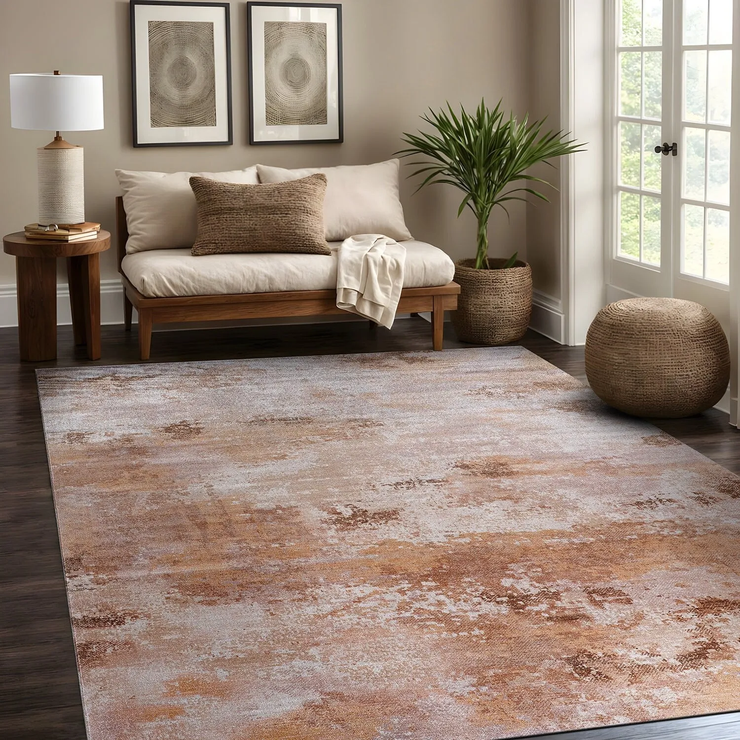 Beverly Rug Queen Abstract Non-Slip Rubber Back Washable Indoor Area Rug