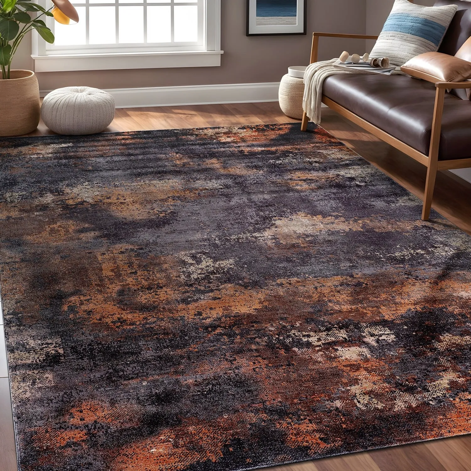 Beverly Rug Queen Abstract Non-Slip Rubber Back Washable Indoor Area Rug