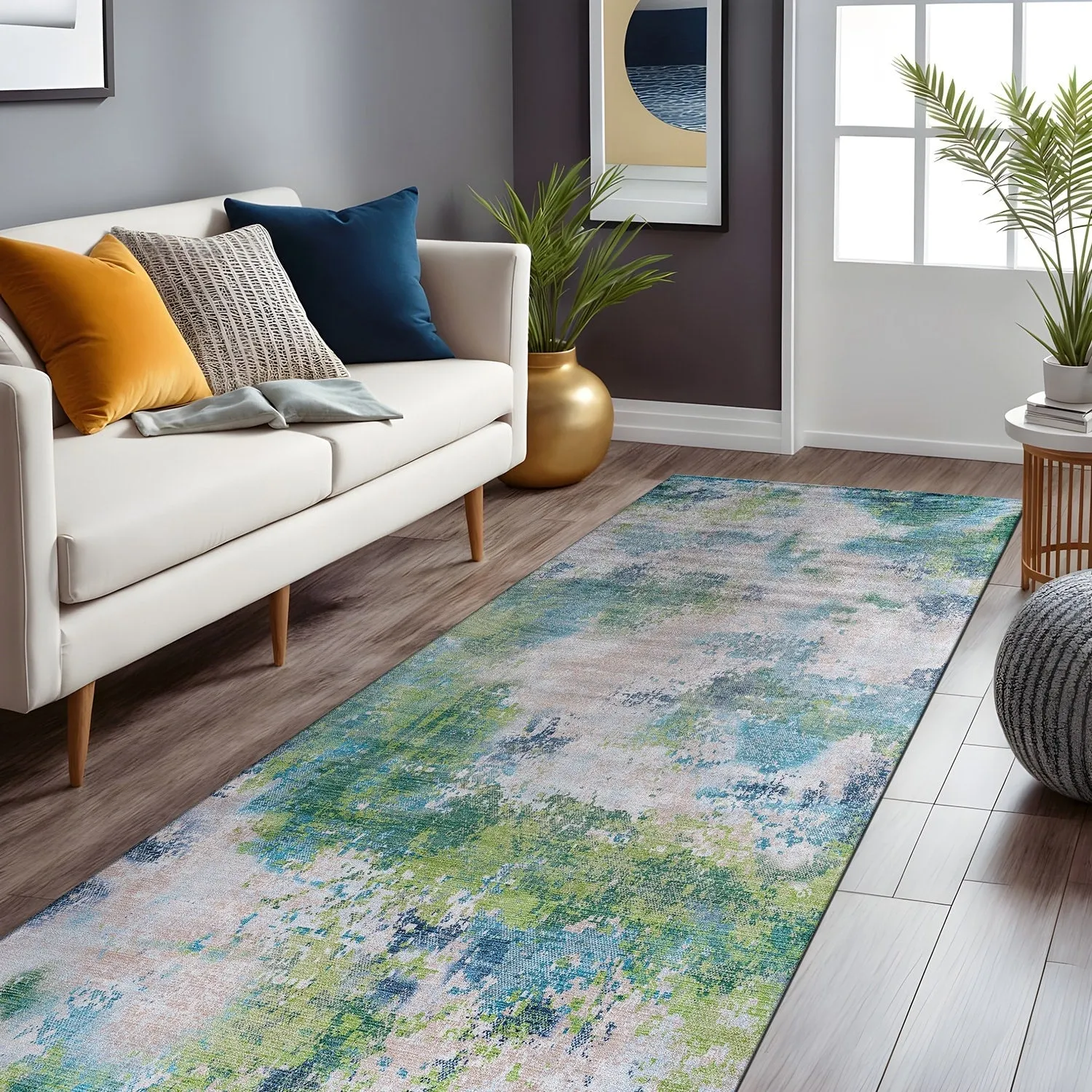 Beverly Rug Queen Abstract Non-Slip Rubber Back Washable Indoor Area Rug