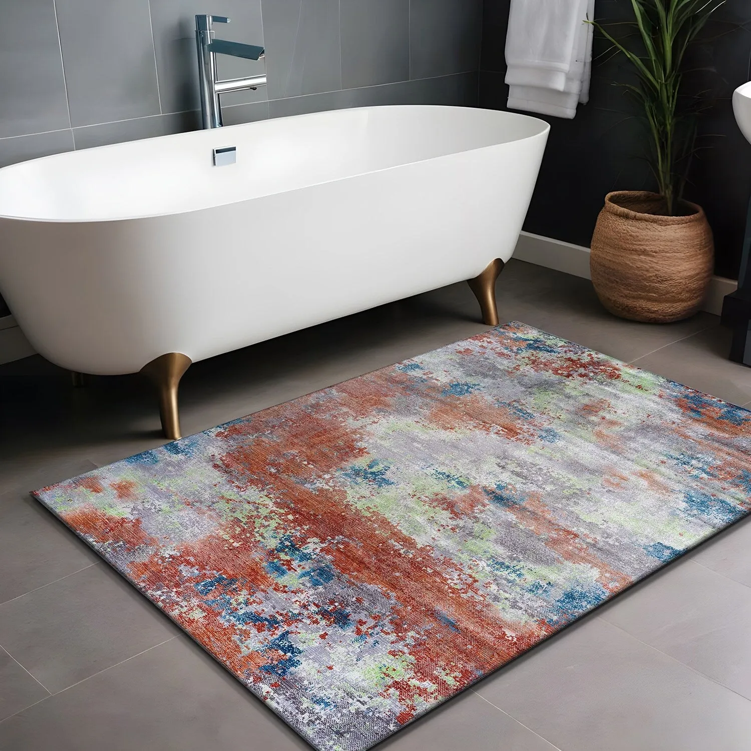 Beverly Rug Queen Abstract Non-Slip Rubber Back Washable Indoor Area Rug
