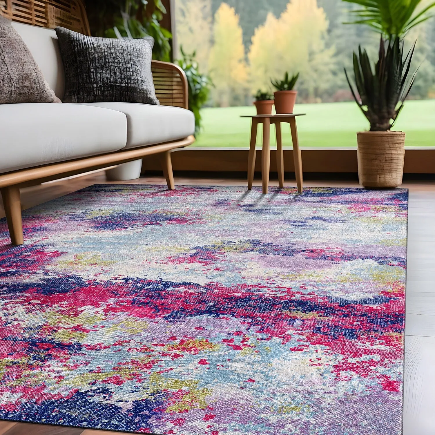 Beverly Rug Queen Abstract Non-Slip Rubber Back Washable Indoor Area Rug
