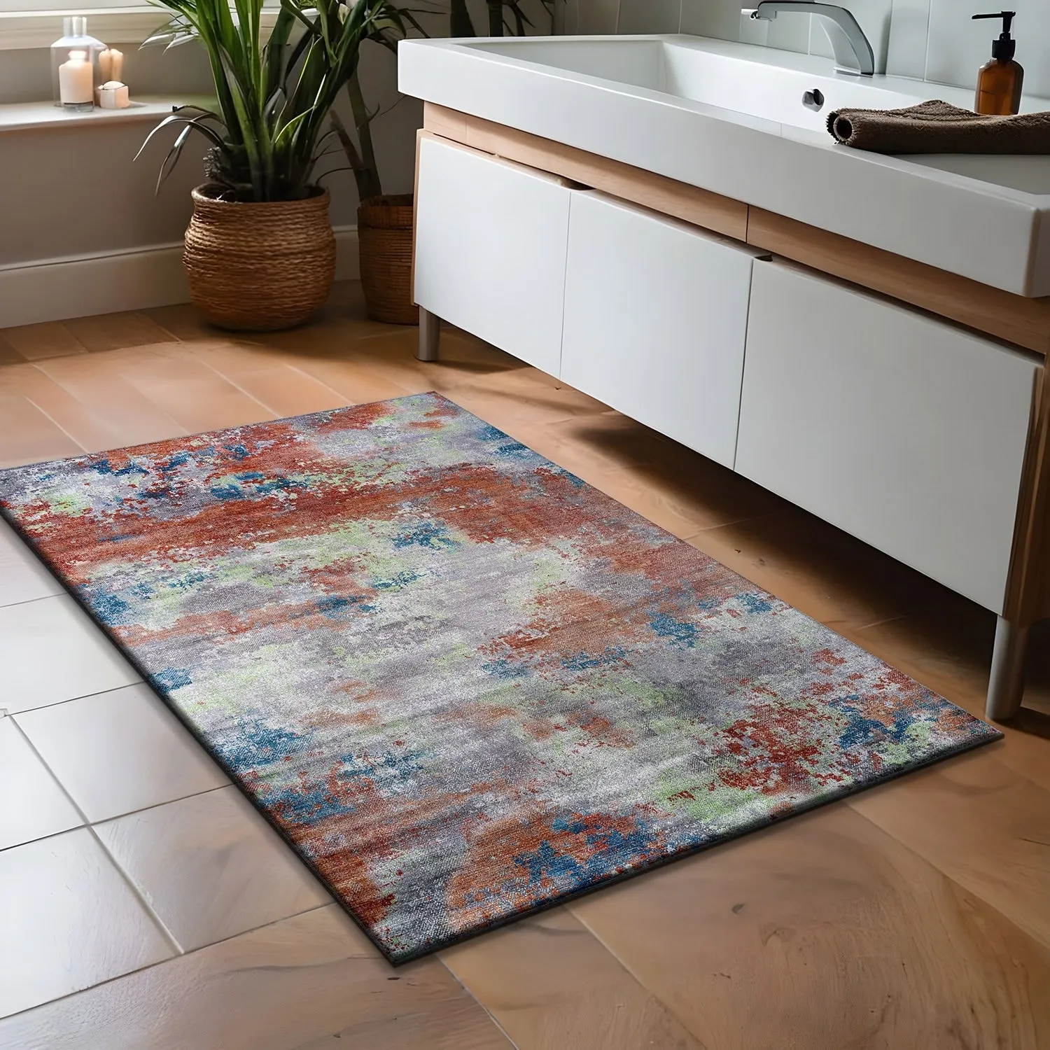Beverly Rug Queen Abstract Non-Slip Rubber Back Washable Indoor Area Rug