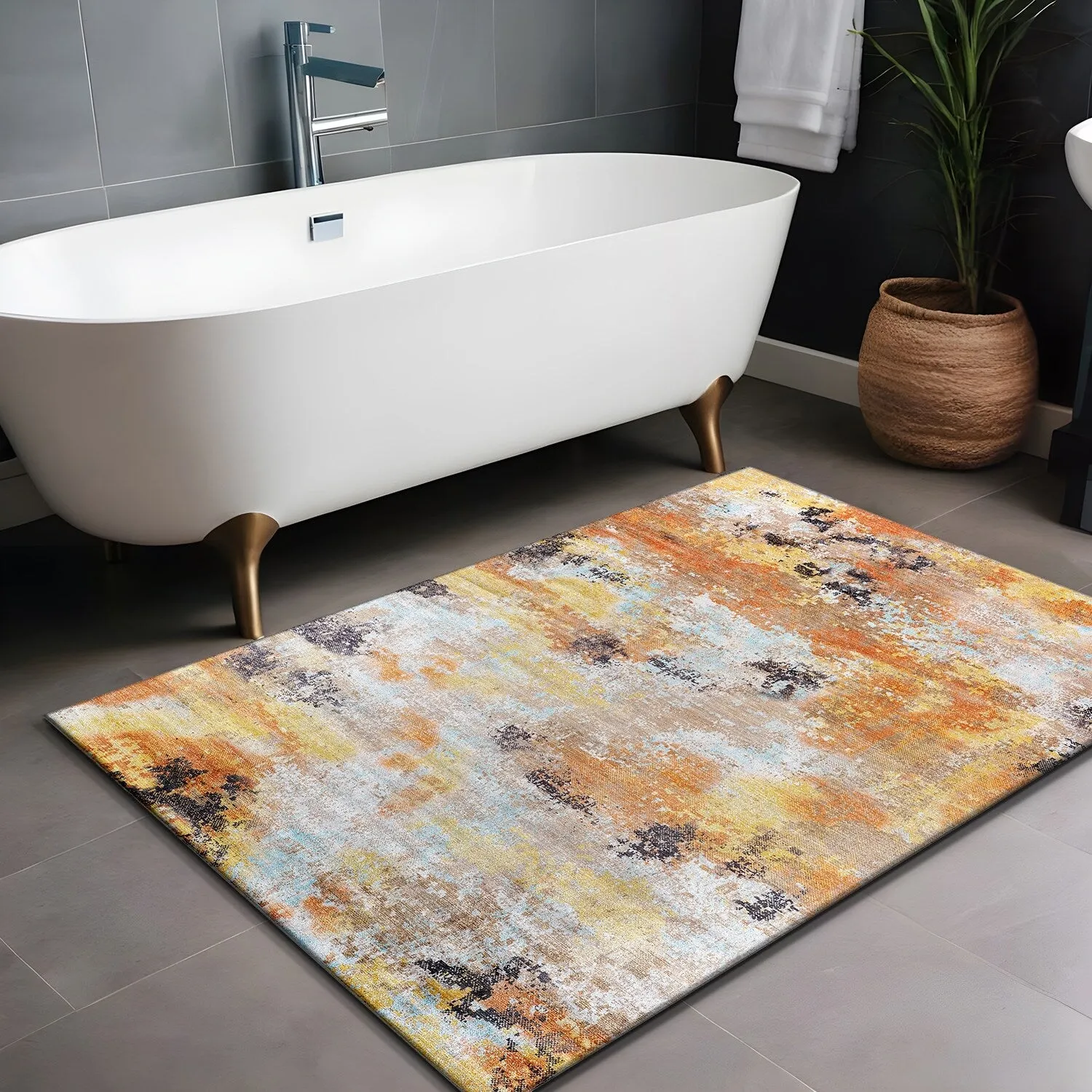 Beverly Rug Queen Abstract Non-Slip Rubber Back Washable Indoor Area Rug