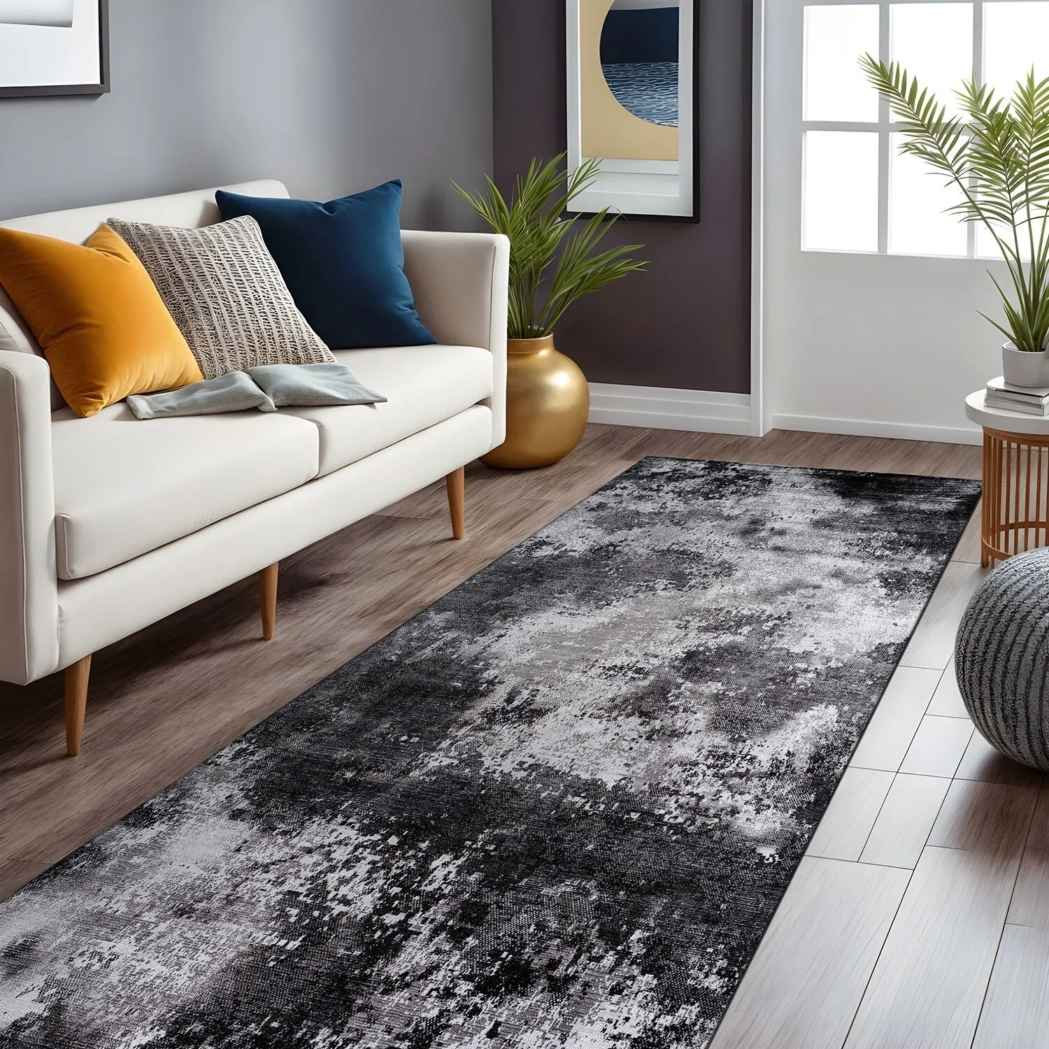Beverly Rug Queen Abstract Non-Slip Rubber Back Washable Indoor Area Rug