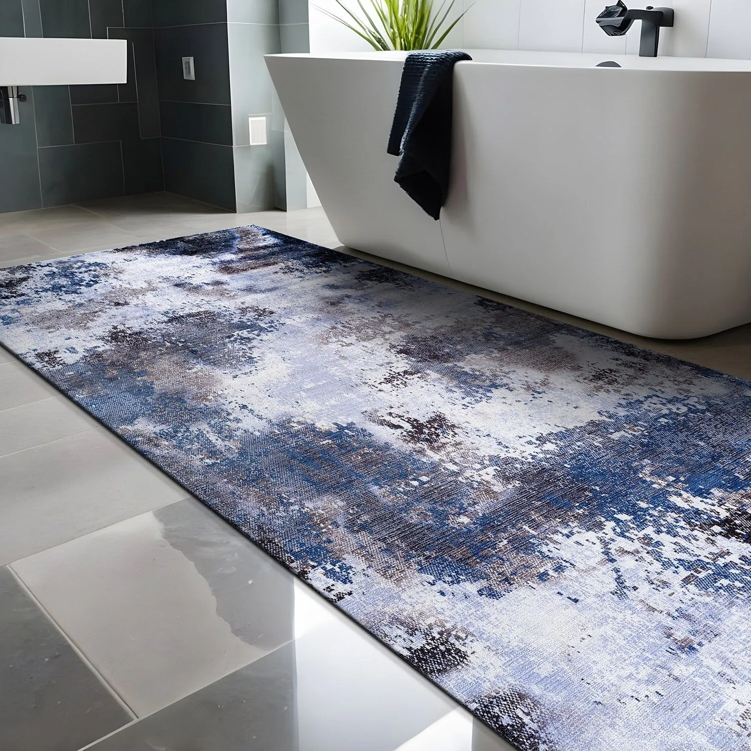Beverly Rug Queen Abstract Non-Slip Rubber Back Washable Indoor Area Rug