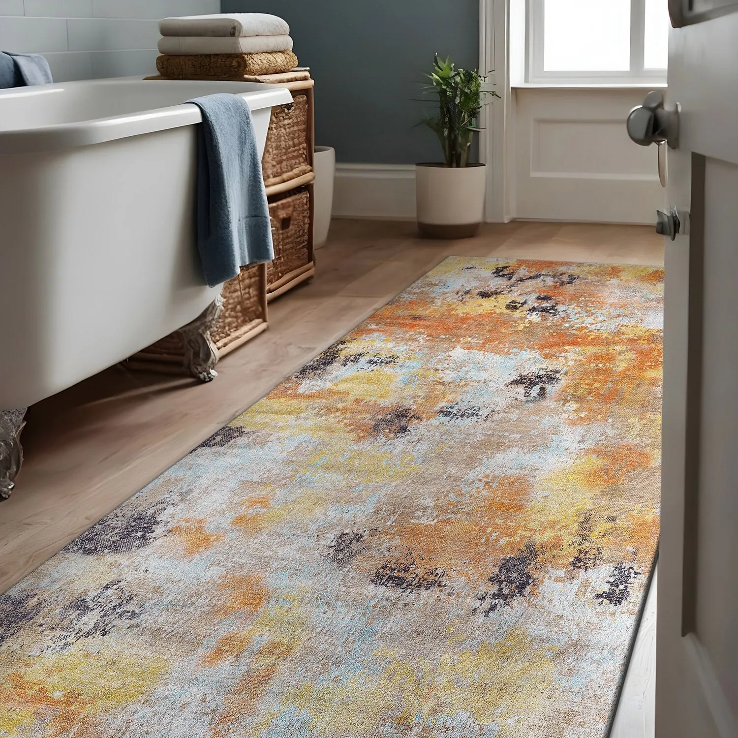 Beverly Rug Queen Abstract Non-Slip Rubber Back Washable Indoor Area Rug