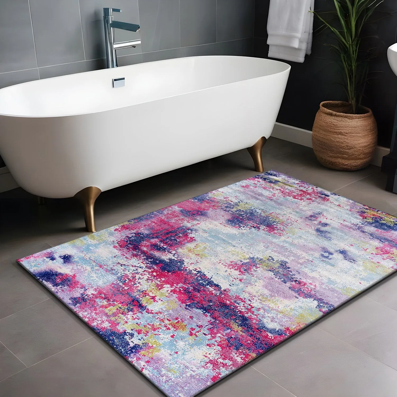 Beverly Rug Queen Abstract Non-Slip Rubber Back Washable Indoor Area Rug