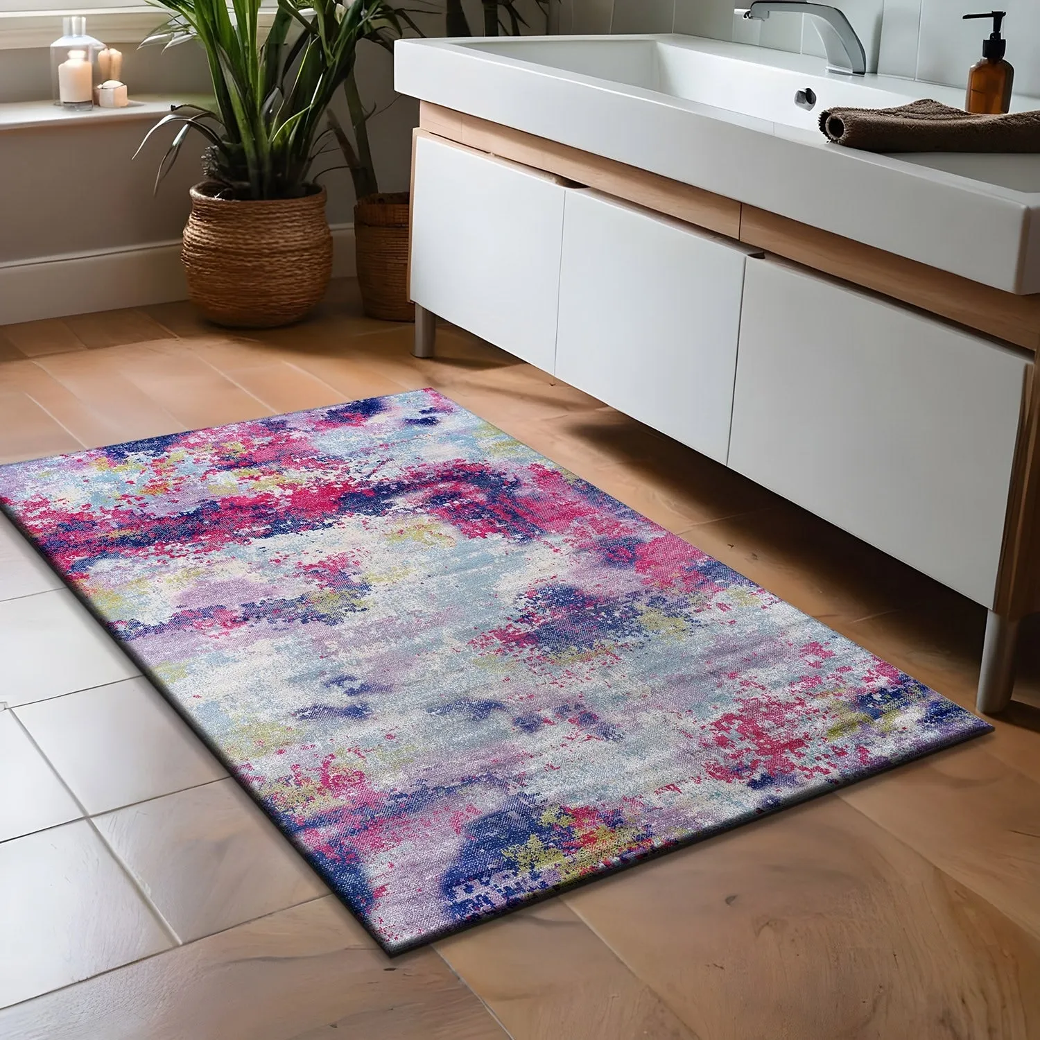 Beverly Rug Queen Abstract Non-Slip Rubber Back Washable Indoor Area Rug