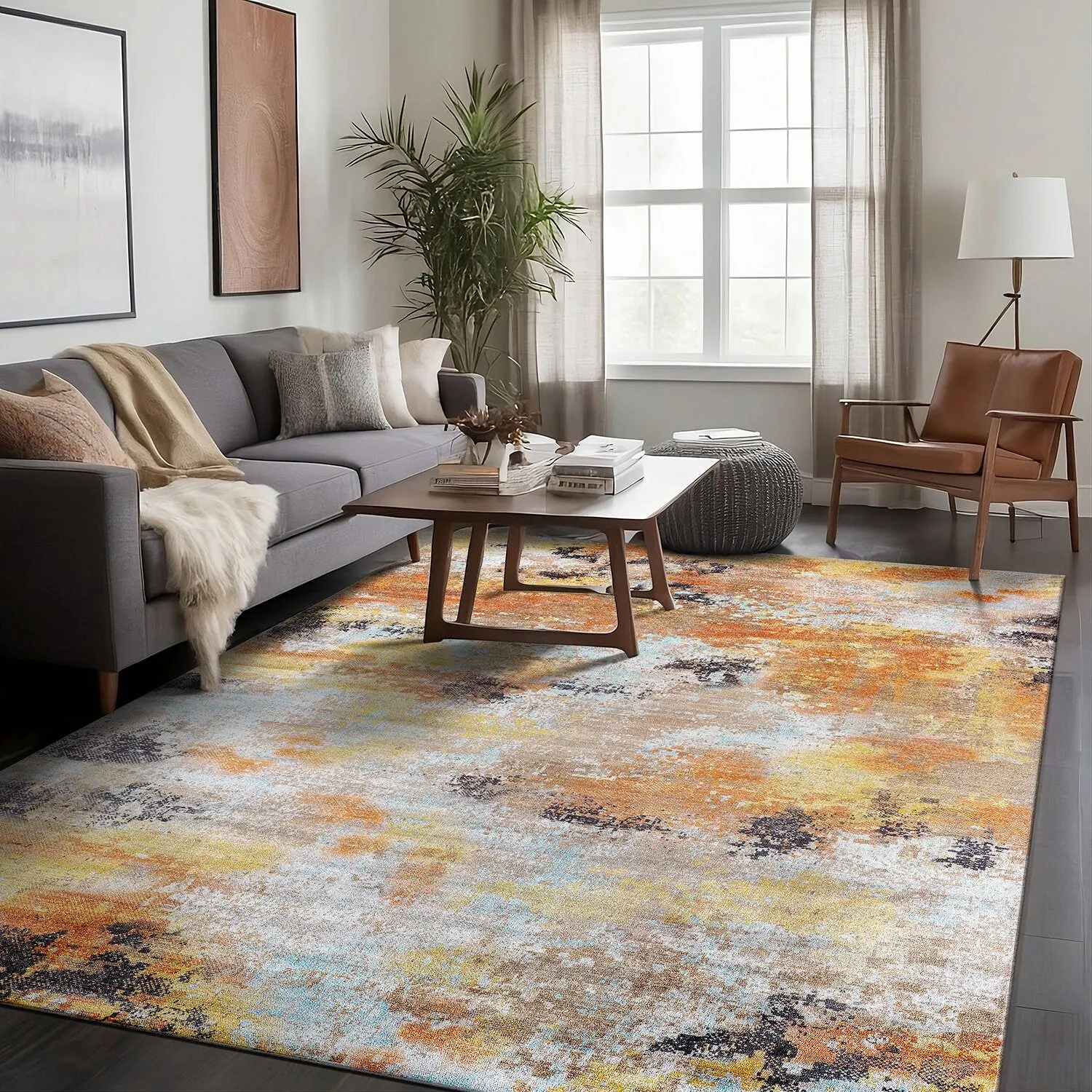 Beverly Rug Queen Abstract Non-Slip Rubber Back Washable Indoor Area Rug