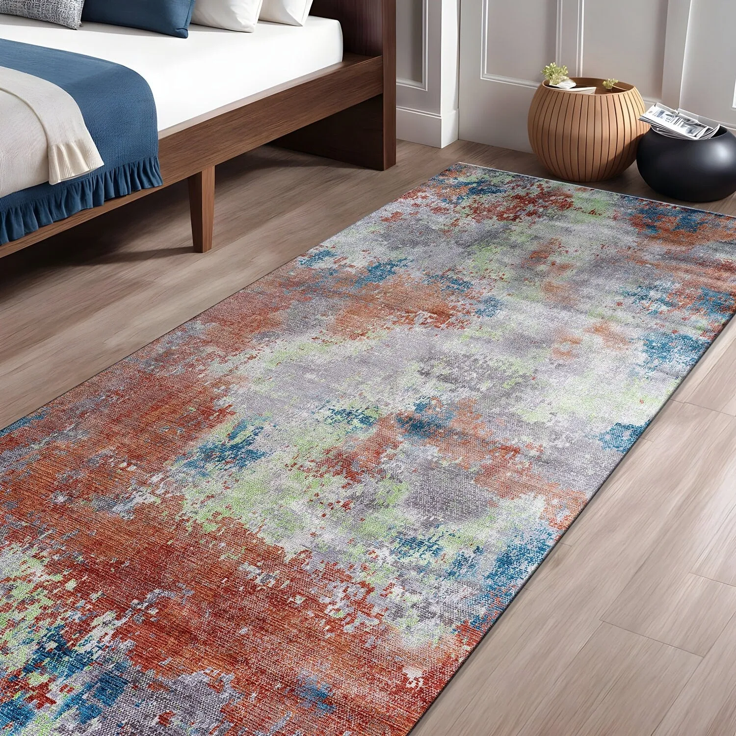 Beverly Rug Queen Abstract Non-Slip Rubber Back Washable Indoor Area Rug