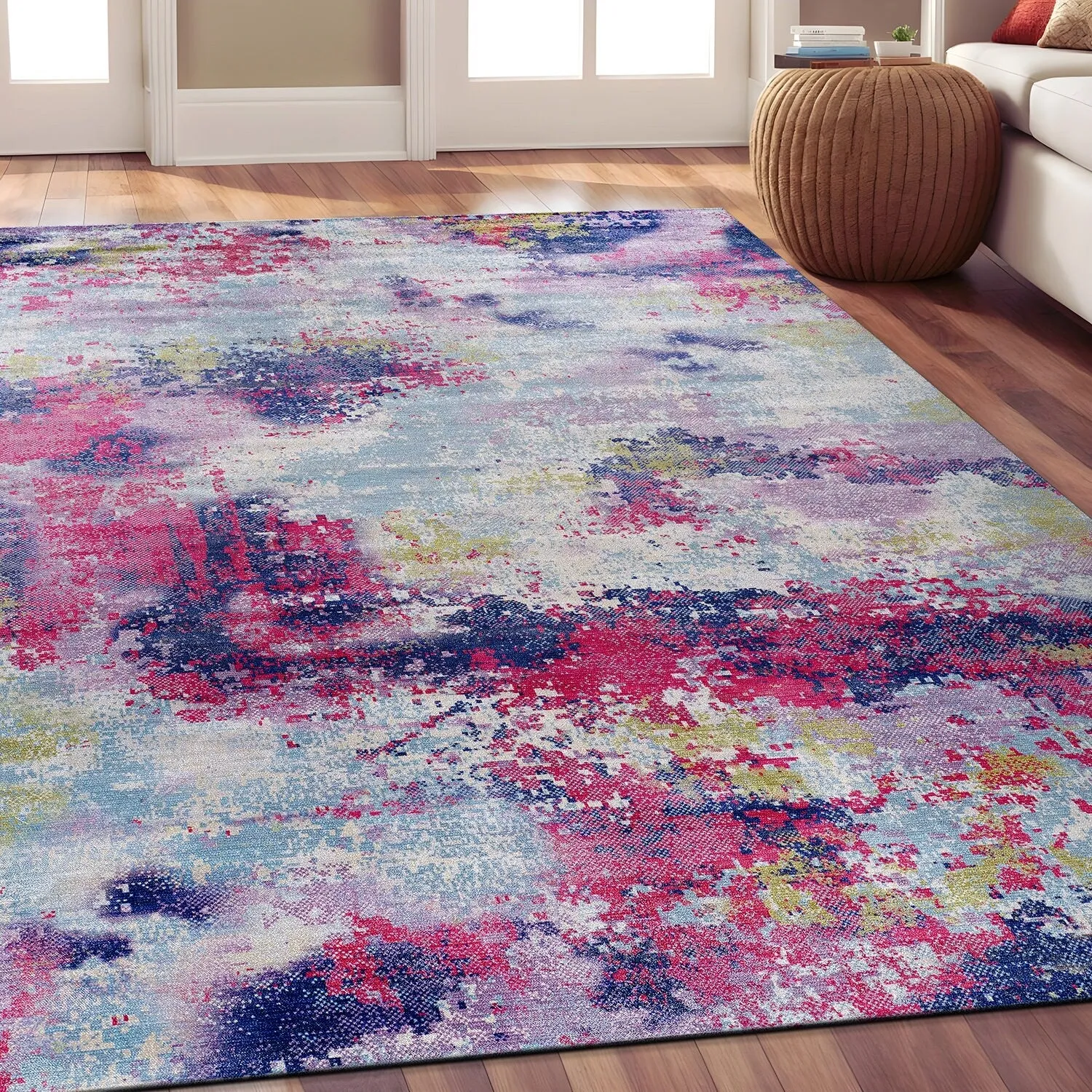 Beverly Rug Queen Abstract Non-Slip Rubber Back Washable Indoor Area Rug