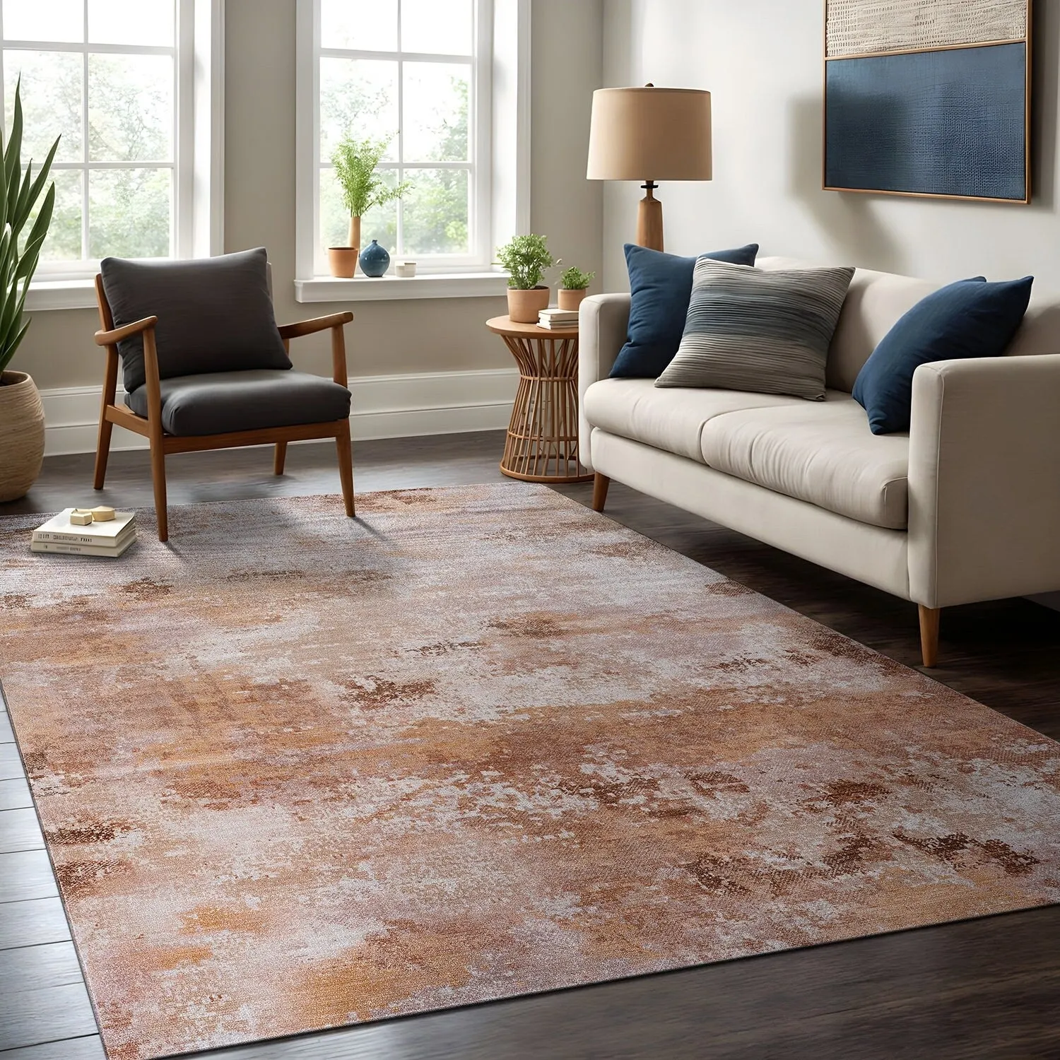 Beverly Rug Queen Abstract Non-Slip Rubber Back Washable Indoor Area Rug