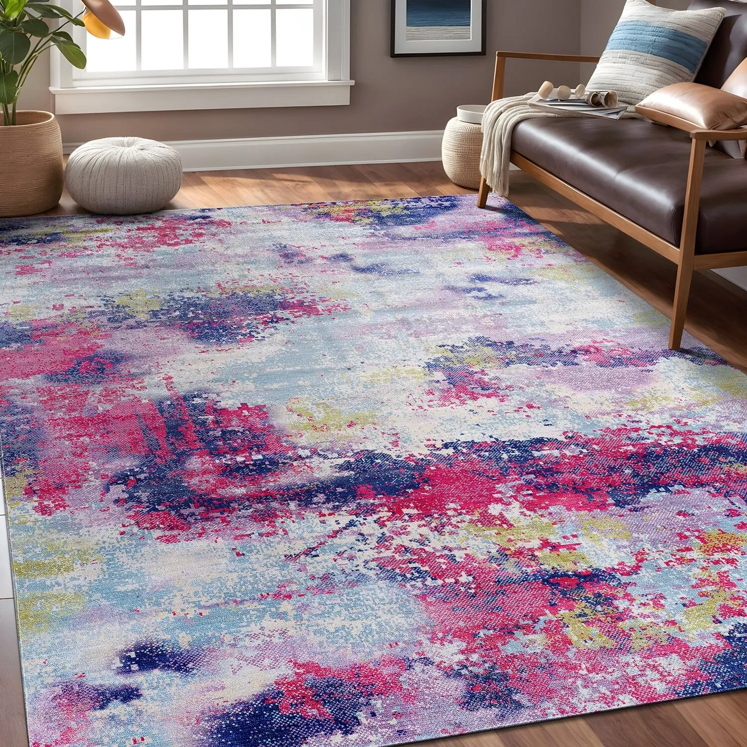 Beverly Rug Queen Abstract Non-Slip Rubber Back Washable Indoor Area Rug