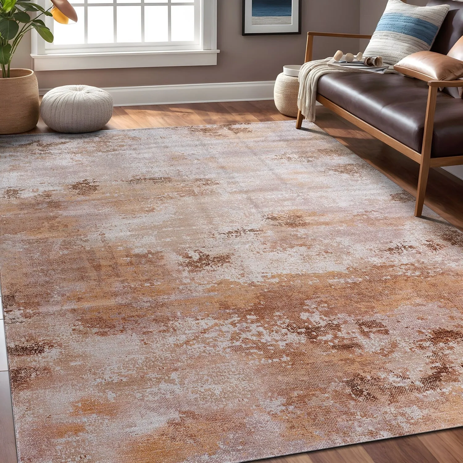 Beverly Rug Queen Abstract Non-Slip Rubber Back Washable Indoor Area Rug