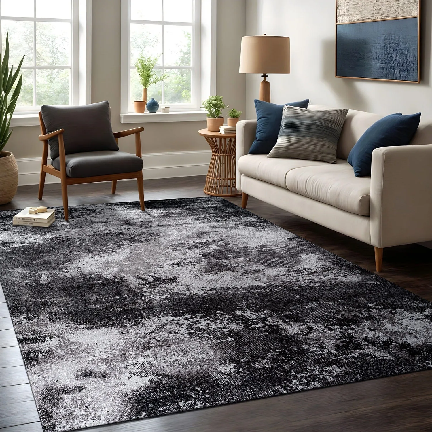 Beverly Rug Queen Abstract Non-Slip Rubber Back Washable Indoor Area Rug