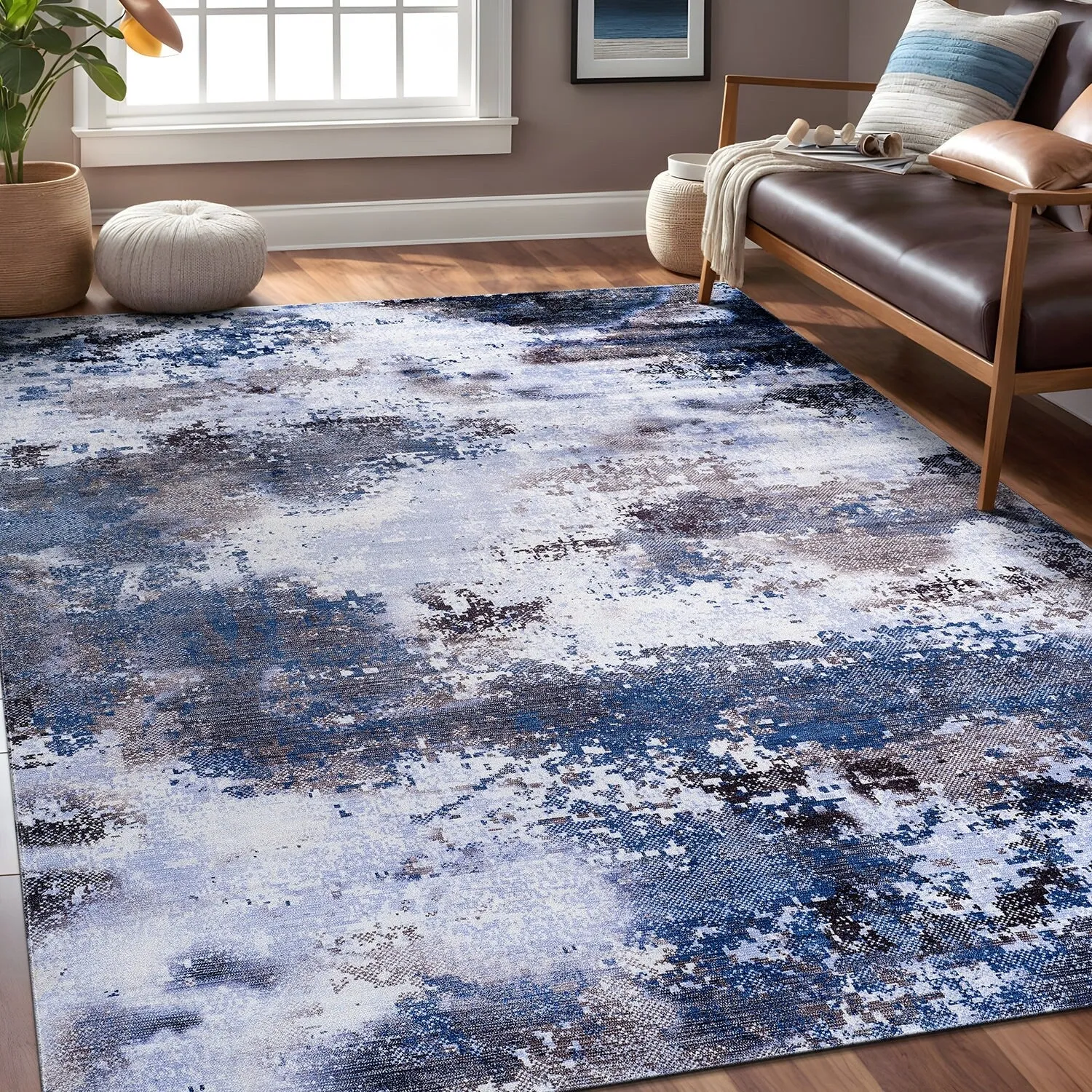 Beverly Rug Queen Abstract Non-Slip Rubber Back Washable Indoor Area Rug
