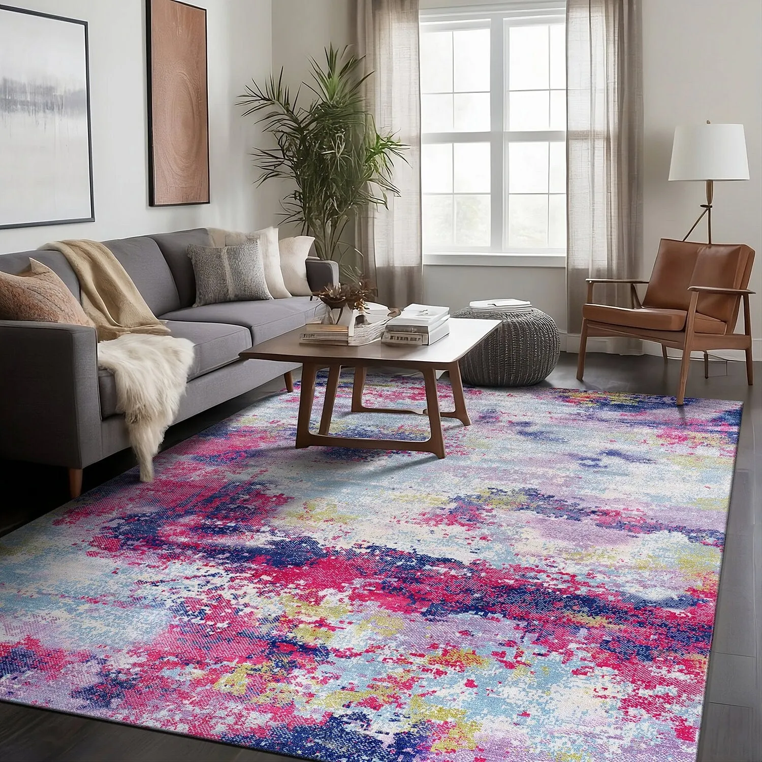 Beverly Rug Queen Abstract Non-Slip Rubber Back Washable Indoor Area Rug