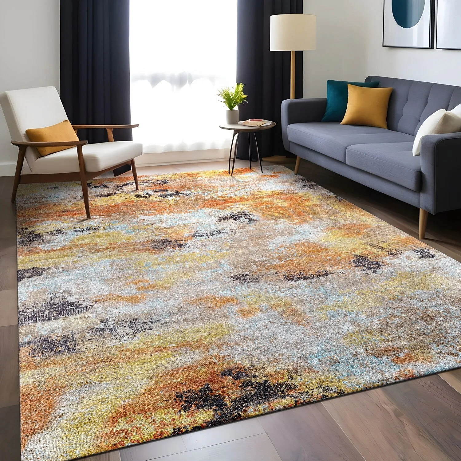 Beverly Rug Queen Abstract Non-Slip Rubber Back Washable Indoor Area Rug