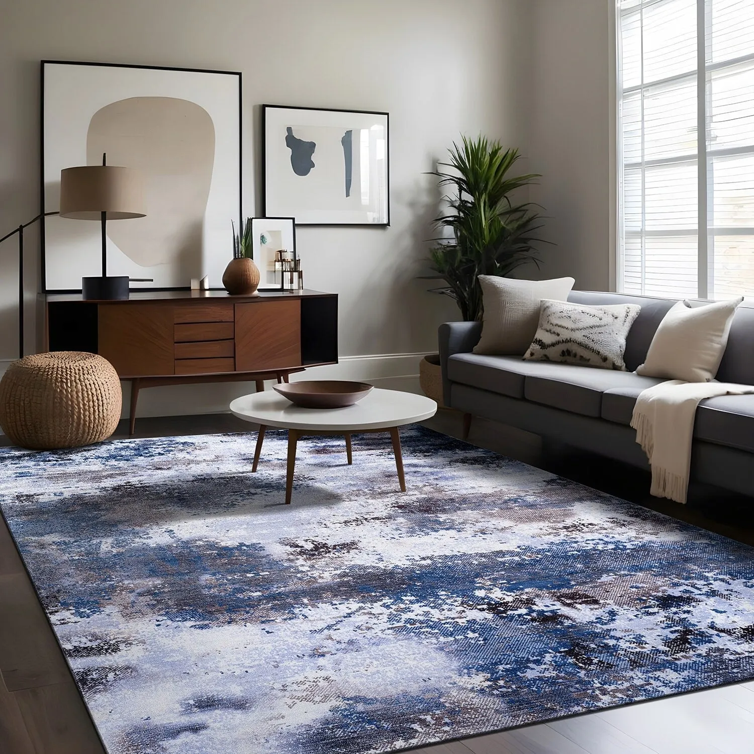 Beverly Rug Queen Abstract Non-Slip Rubber Back Washable Indoor Area Rug