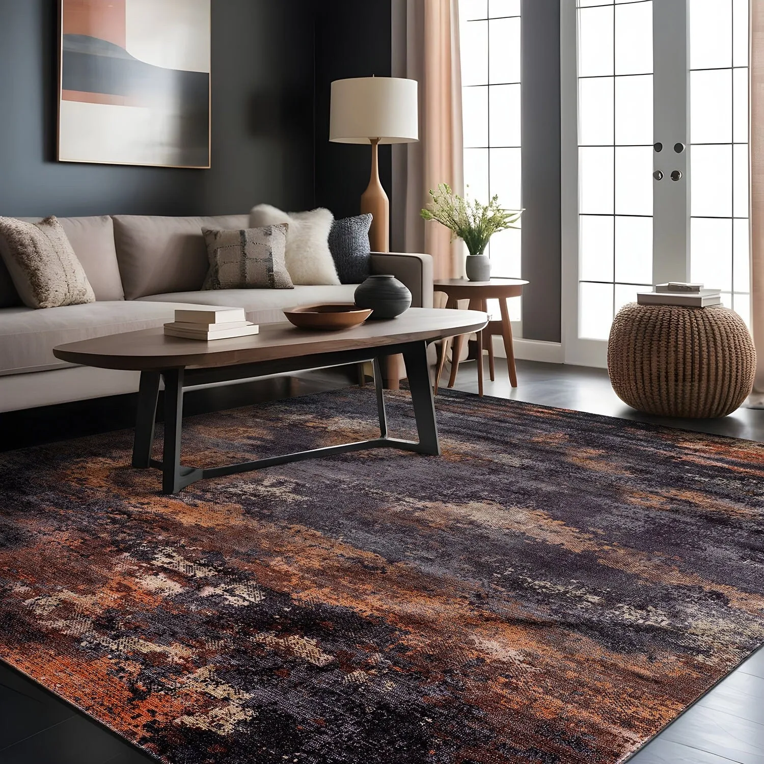 Beverly Rug Queen Abstract Non-Slip Rubber Back Washable Indoor Area Rug