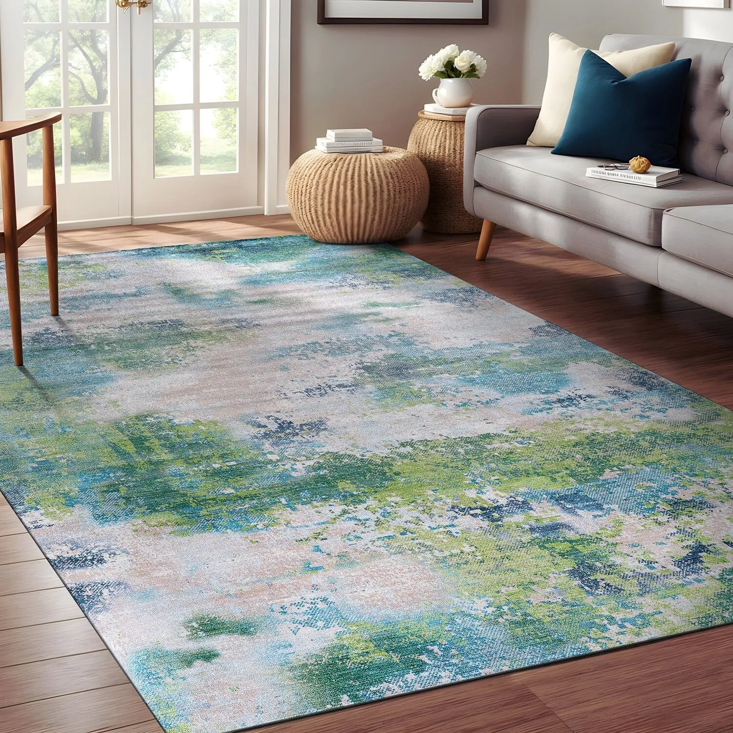 Beverly Rug Queen Abstract Non-Slip Rubber Back Washable Indoor Area Rug