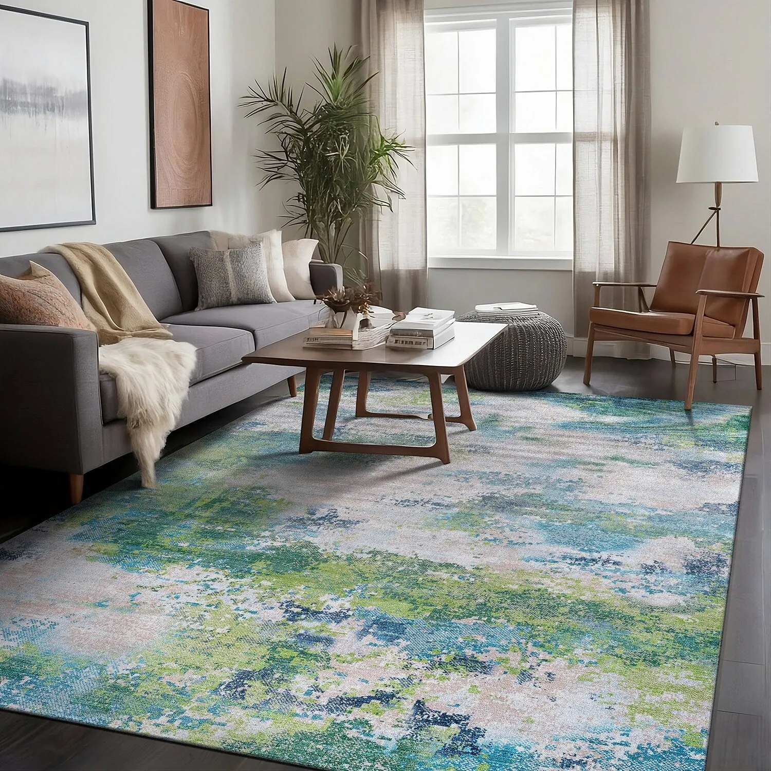 Beverly Rug Queen Abstract Non-Slip Rubber Back Washable Indoor Area Rug