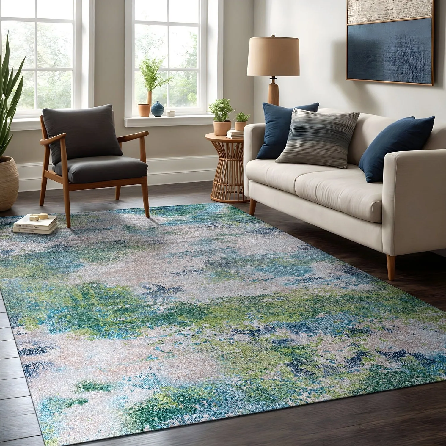 Beverly Rug Queen Abstract Non-Slip Rubber Back Washable Indoor Area Rug