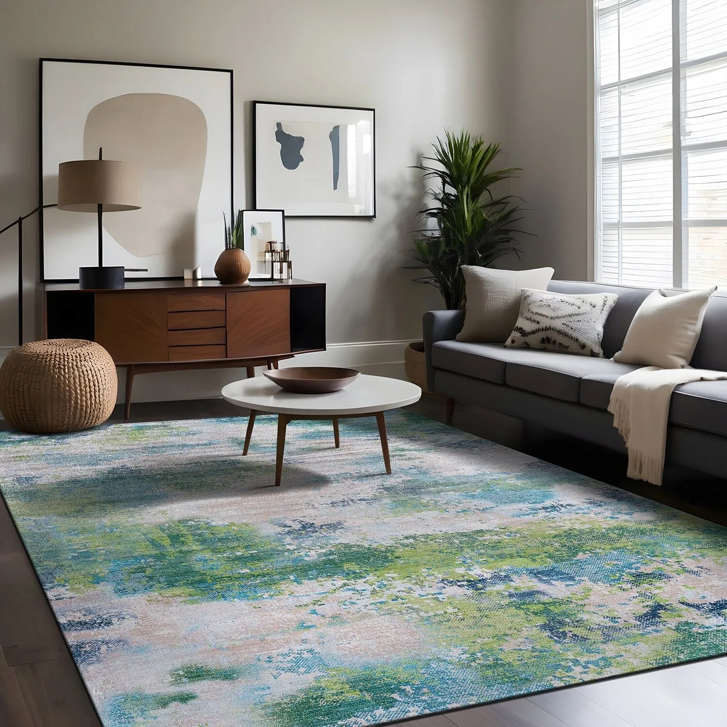 Beverly Rug Queen Abstract Non-Slip Rubber Back Washable Indoor Area Rug