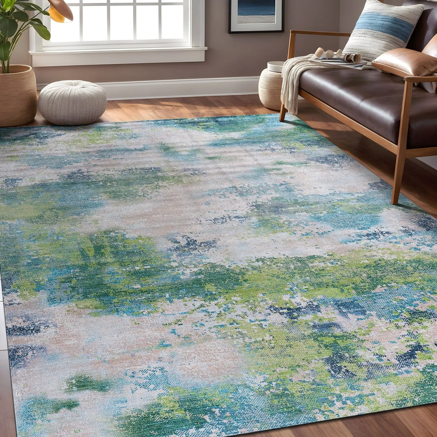 Beverly Rug Queen Abstract Non-Slip Rubber Back Washable Indoor Area Rug