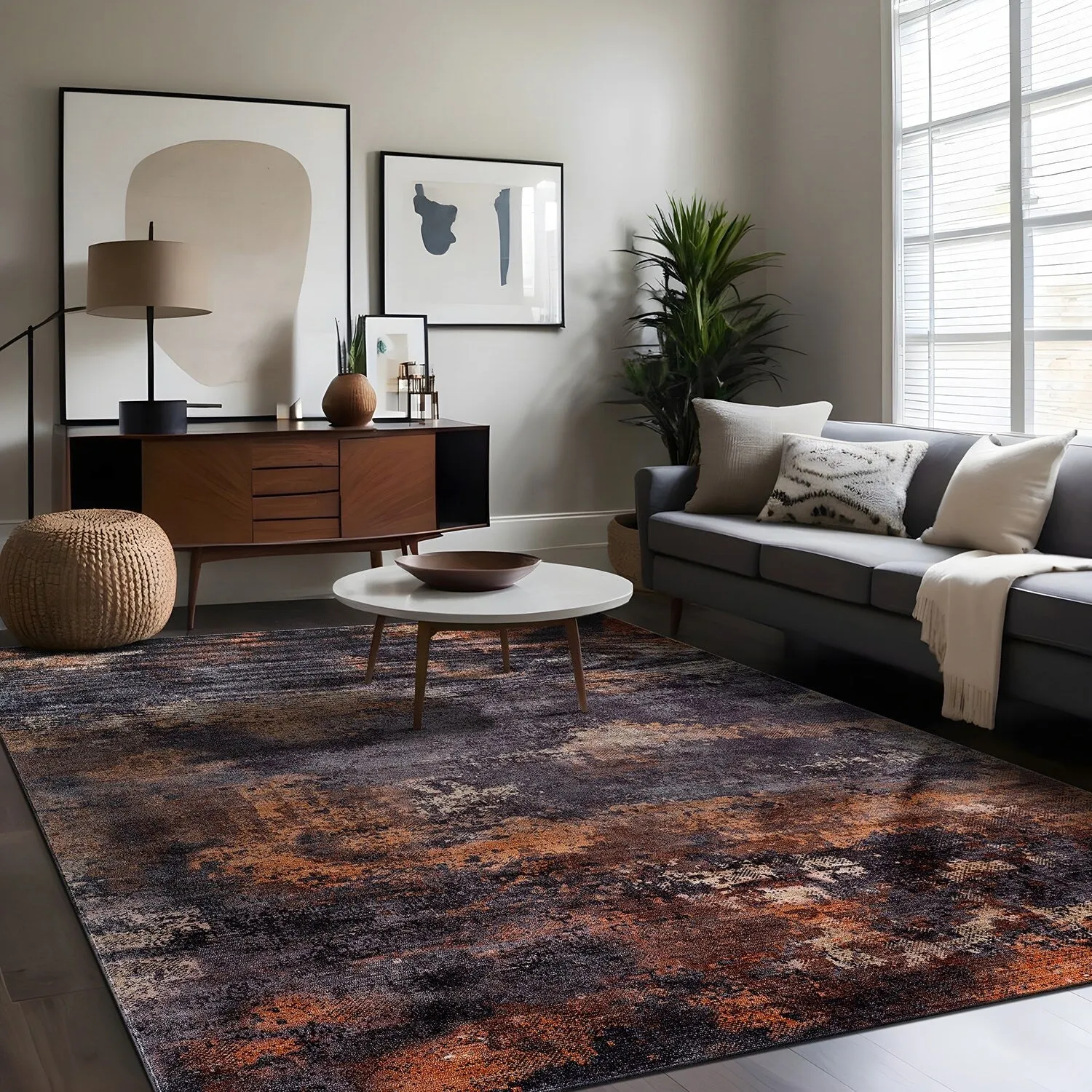 Beverly Rug Queen Abstract Non-Slip Rubber Back Washable Indoor Area Rug