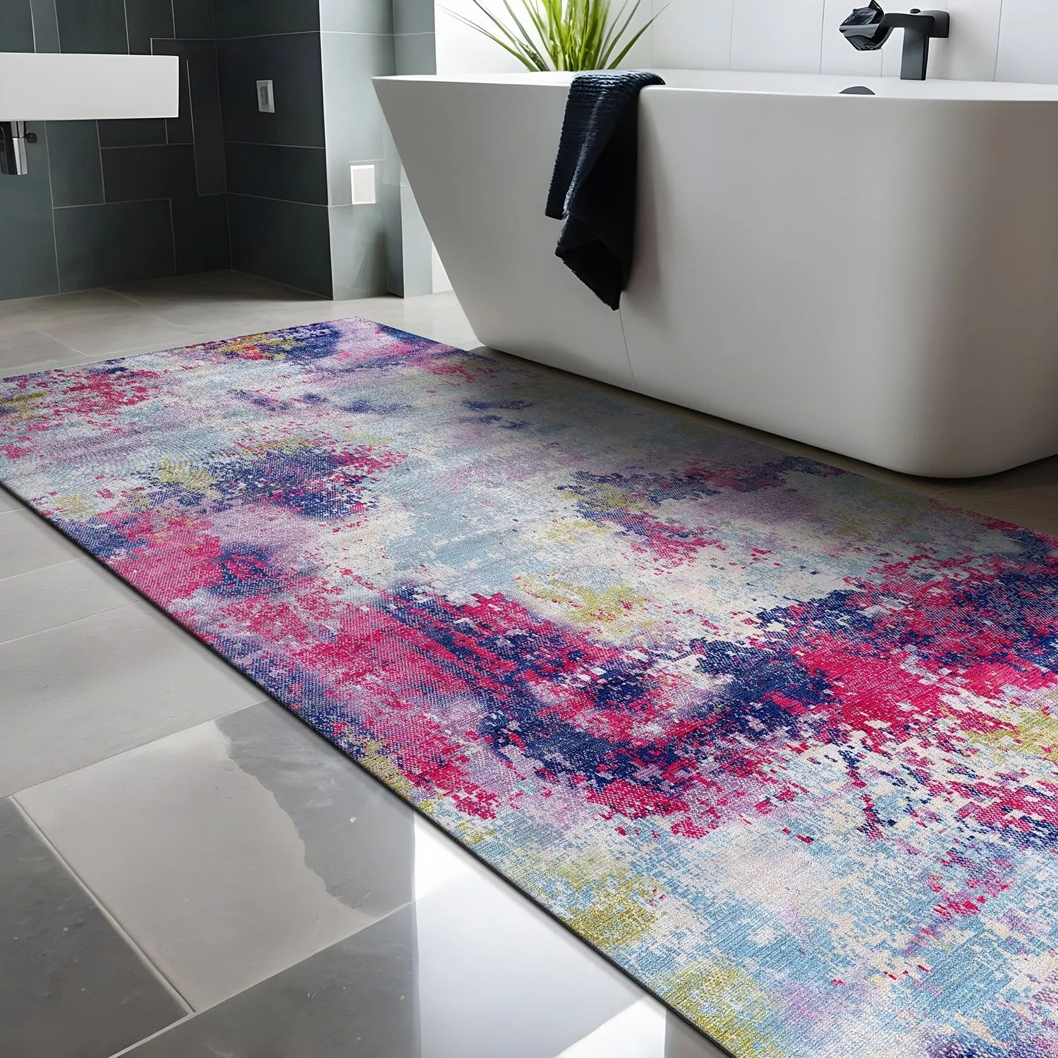 Beverly Rug Queen Abstract Non-Slip Rubber Back Washable Indoor Area Rug