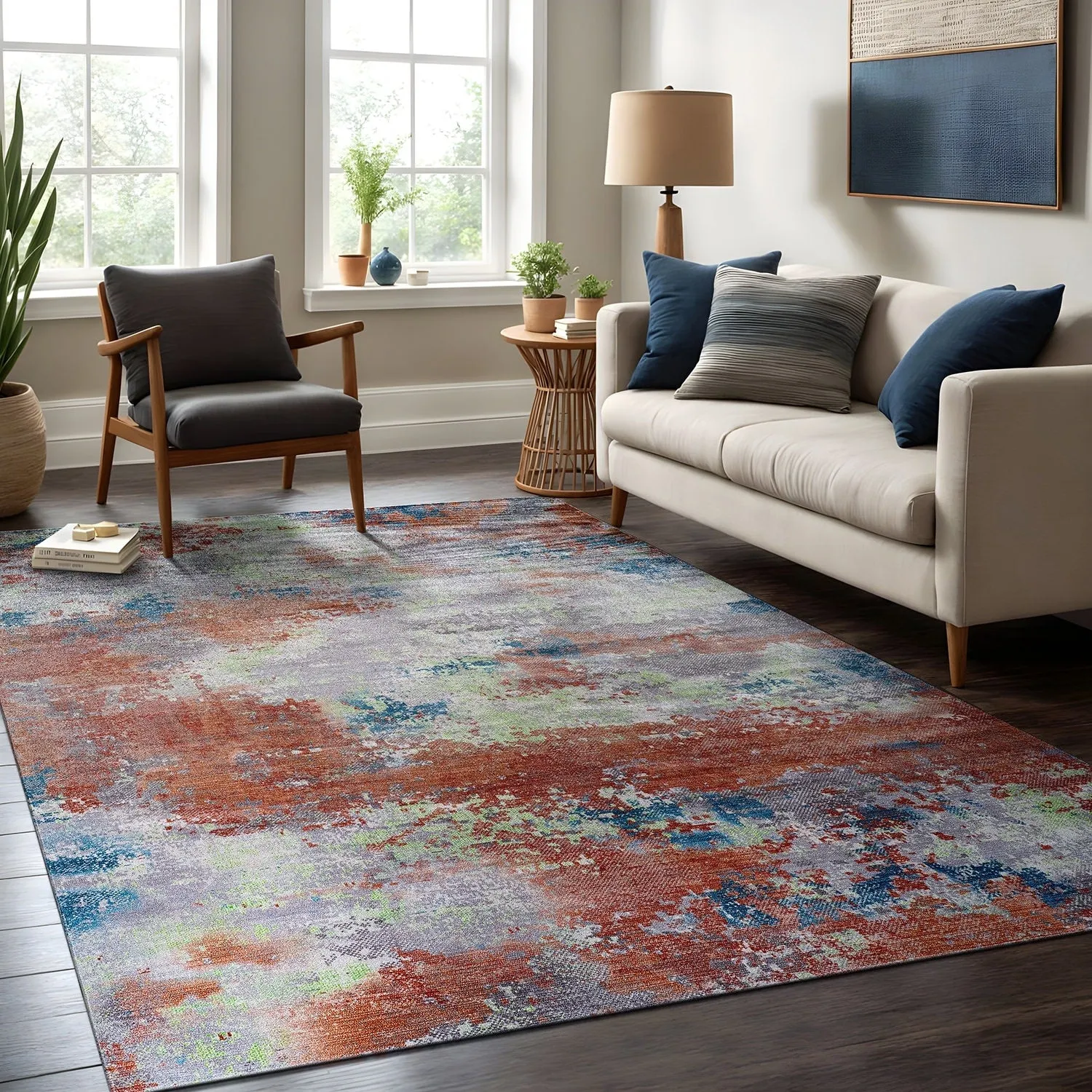 Beverly Rug Queen Abstract Non-Slip Rubber Back Washable Indoor Area Rug