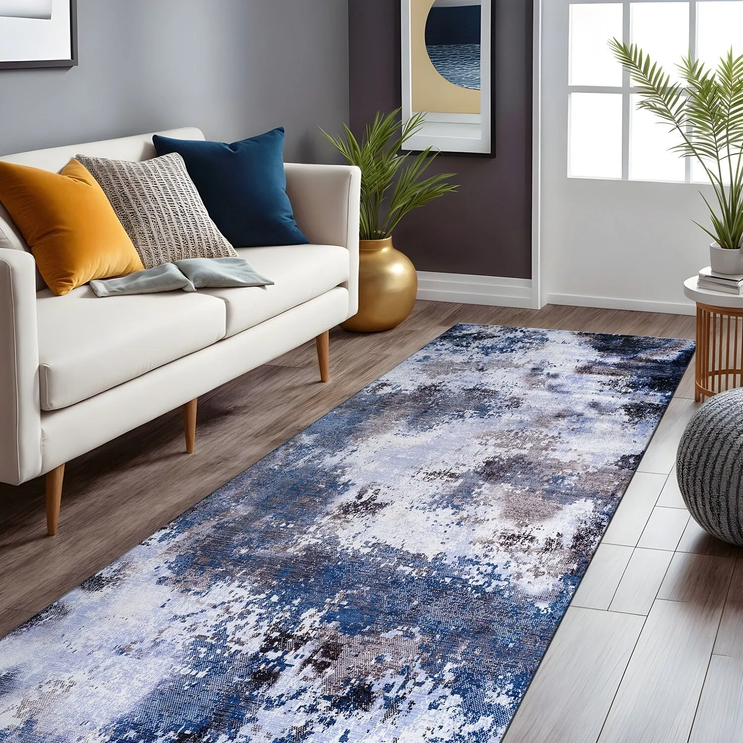 Beverly Rug Queen Abstract Non-Slip Rubber Back Washable Indoor Area Rug