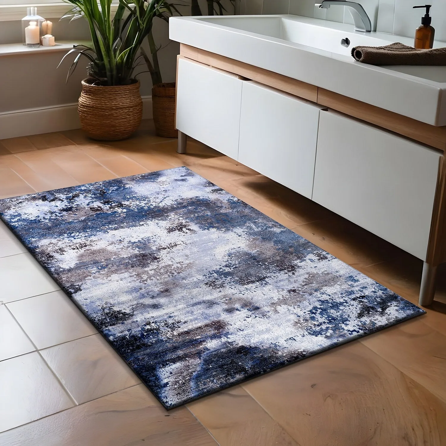 Beverly Rug Queen Abstract Non-Slip Rubber Back Washable Indoor Area Rug