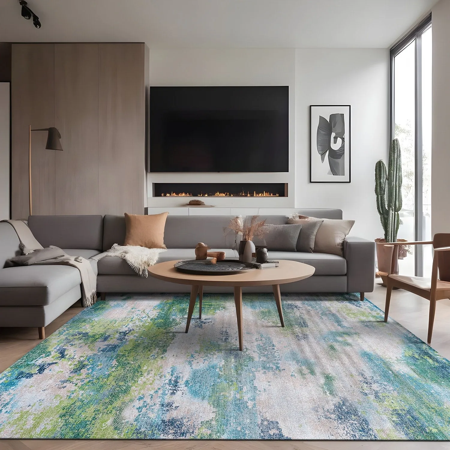 Beverly Rug Queen Abstract Non-Slip Rubber Back Washable Indoor Area Rug