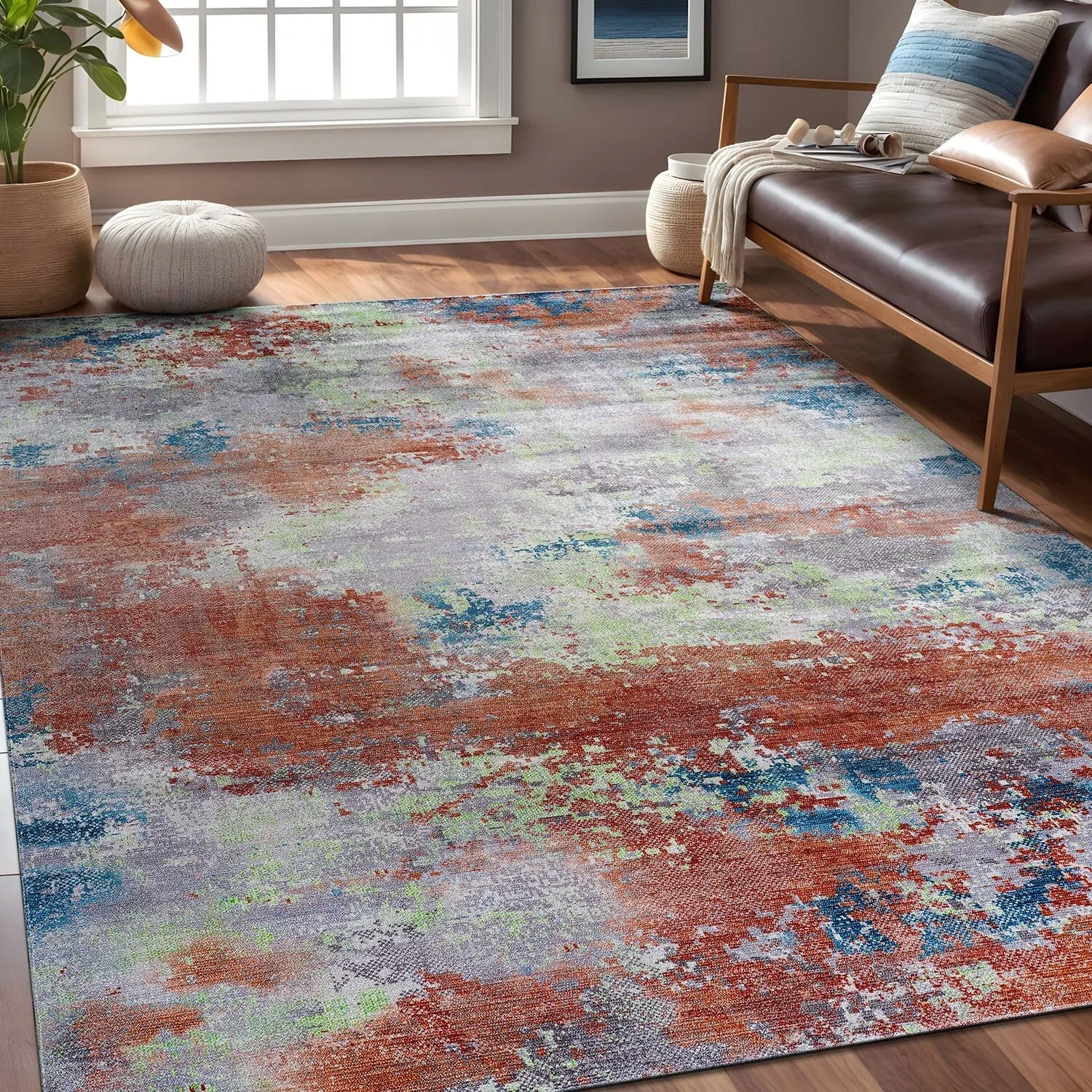 Beverly Rug Queen Abstract Non-Slip Rubber Back Washable Indoor Area Rug