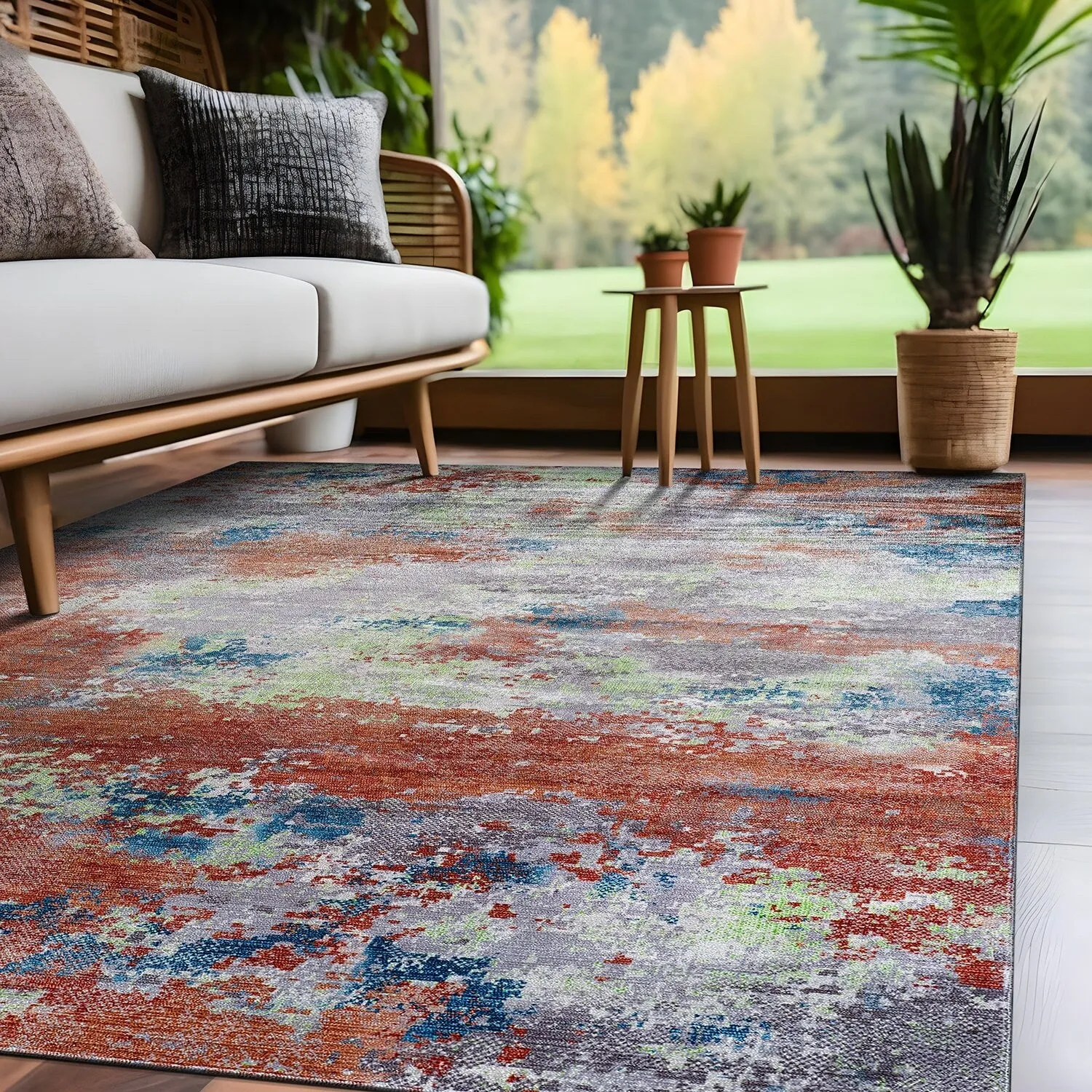 Beverly Rug Queen Abstract Non-Slip Rubber Back Washable Indoor Area Rug