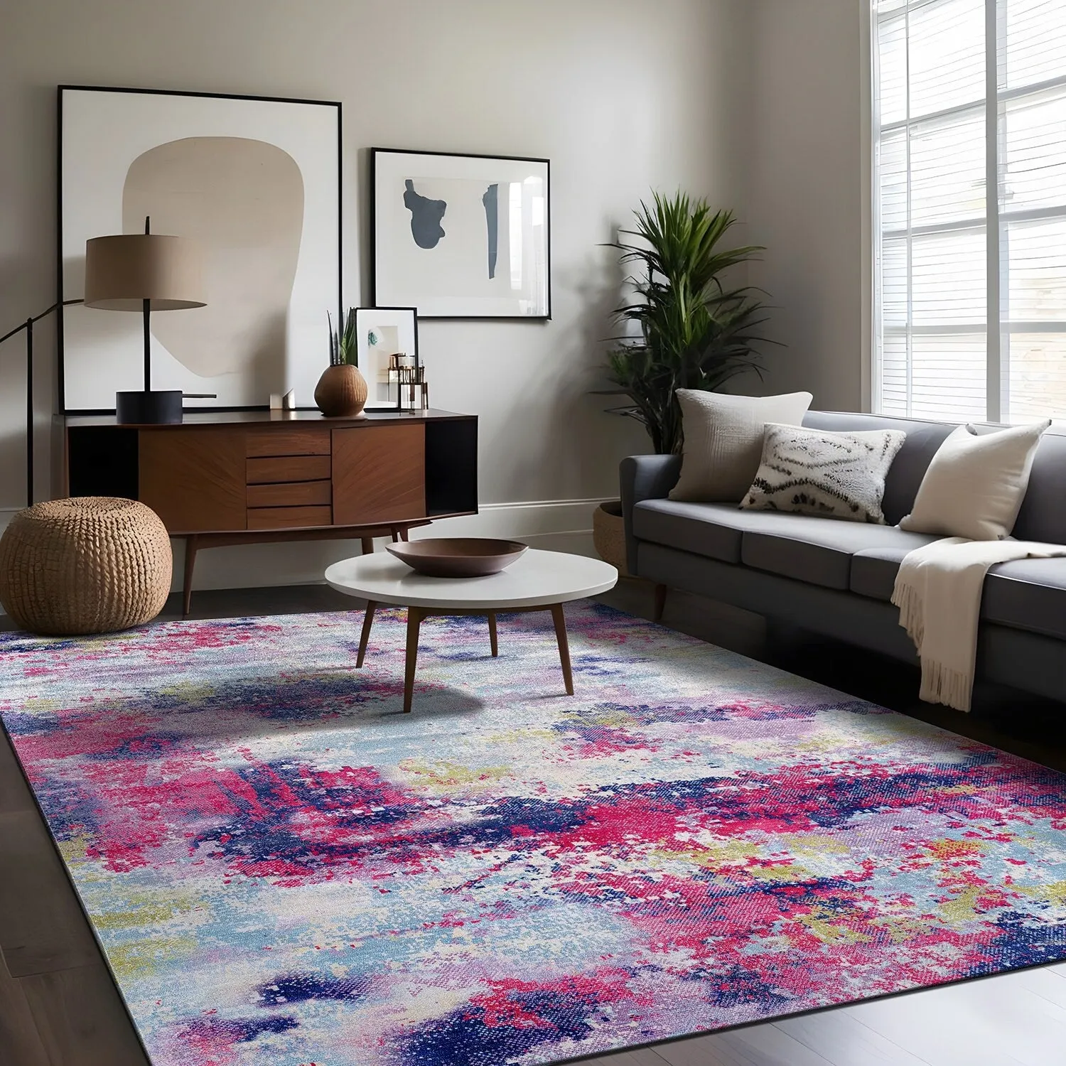 Beverly Rug Queen Abstract Non-Slip Rubber Back Washable Indoor Area Rug