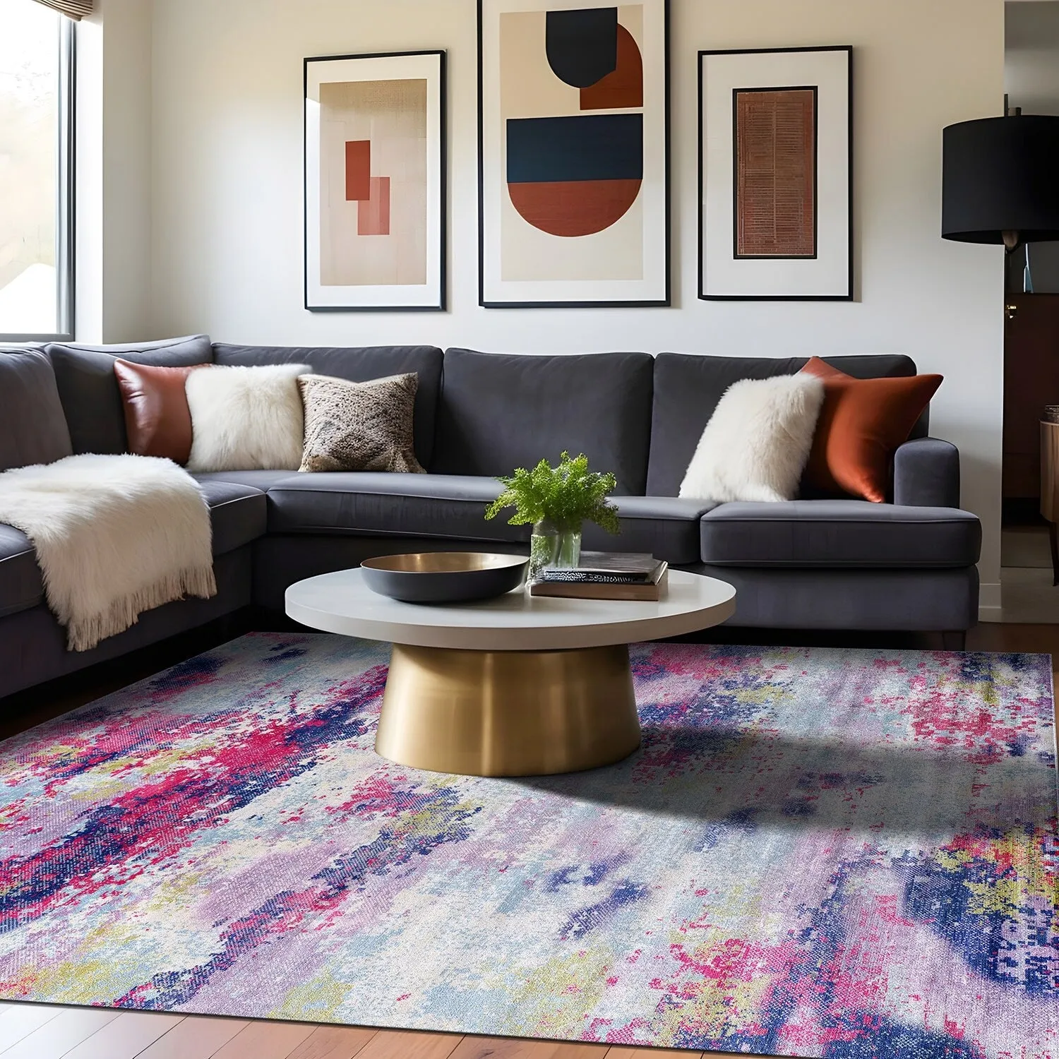 Beverly Rug Queen Abstract Non-Slip Rubber Back Washable Indoor Area Rug