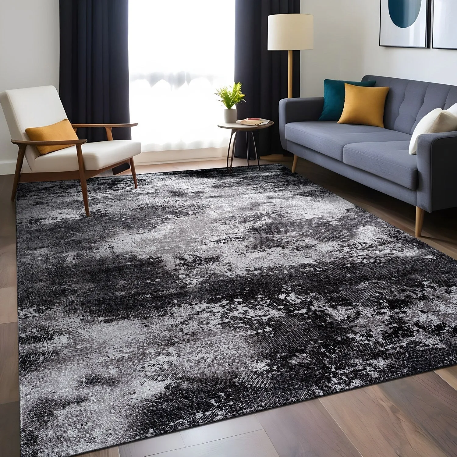 Beverly Rug Queen Abstract Non-Slip Rubber Back Washable Indoor Area Rug