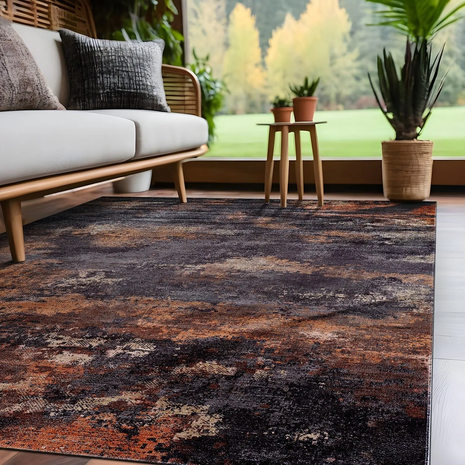 Beverly Rug Queen Abstract Non-Slip Rubber Back Washable Indoor Area Rug