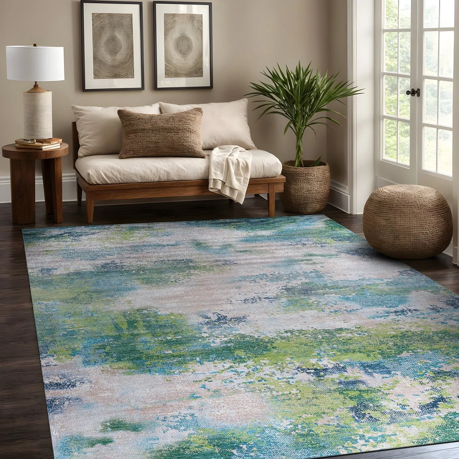 Beverly Rug Queen Abstract Non-Slip Rubber Back Washable Indoor Area Rug