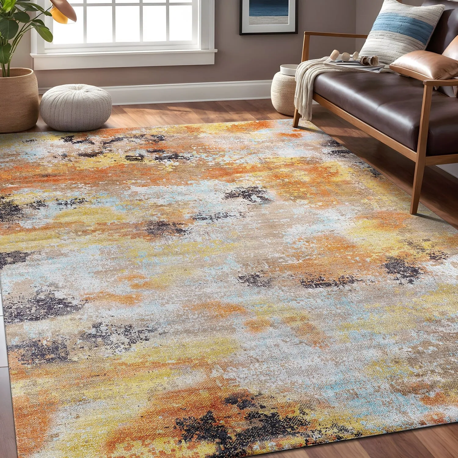 Beverly Rug Queen Abstract Non-Slip Rubber Back Washable Indoor Area Rug