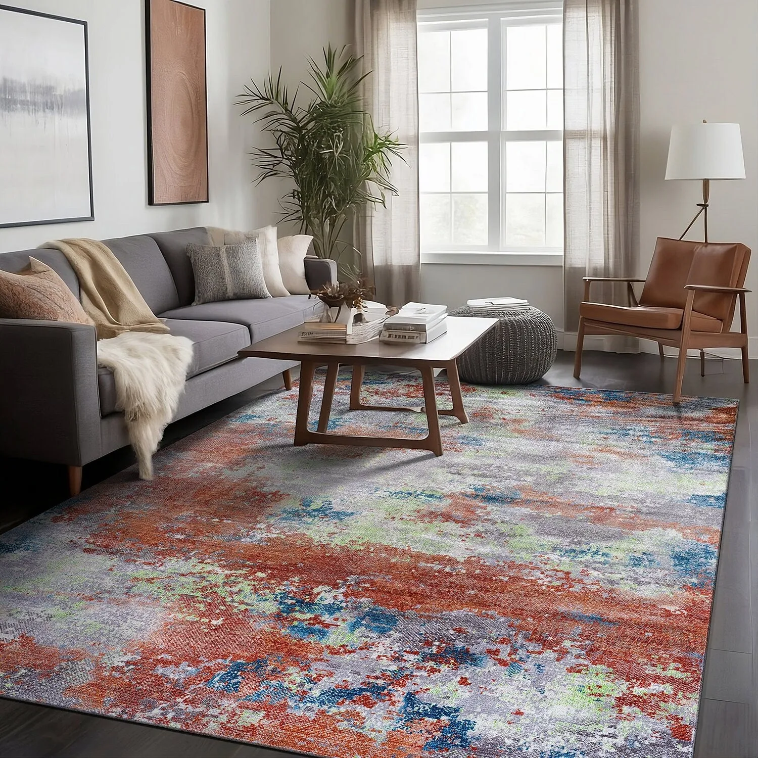 Beverly Rug Queen Abstract Non-Slip Rubber Back Washable Indoor Area Rug