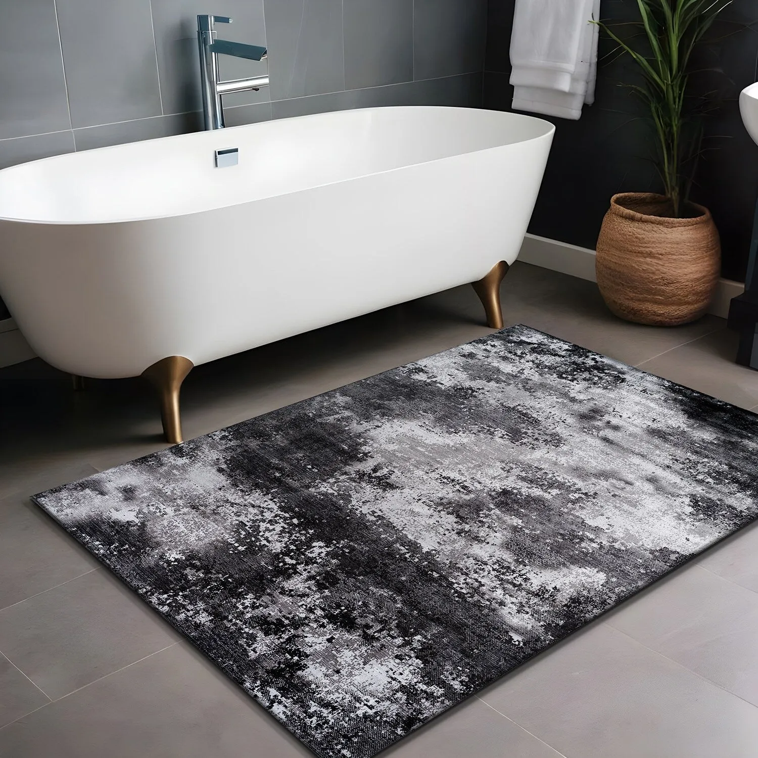 Beverly Rug Queen Abstract Non-Slip Rubber Back Washable Indoor Area Rug