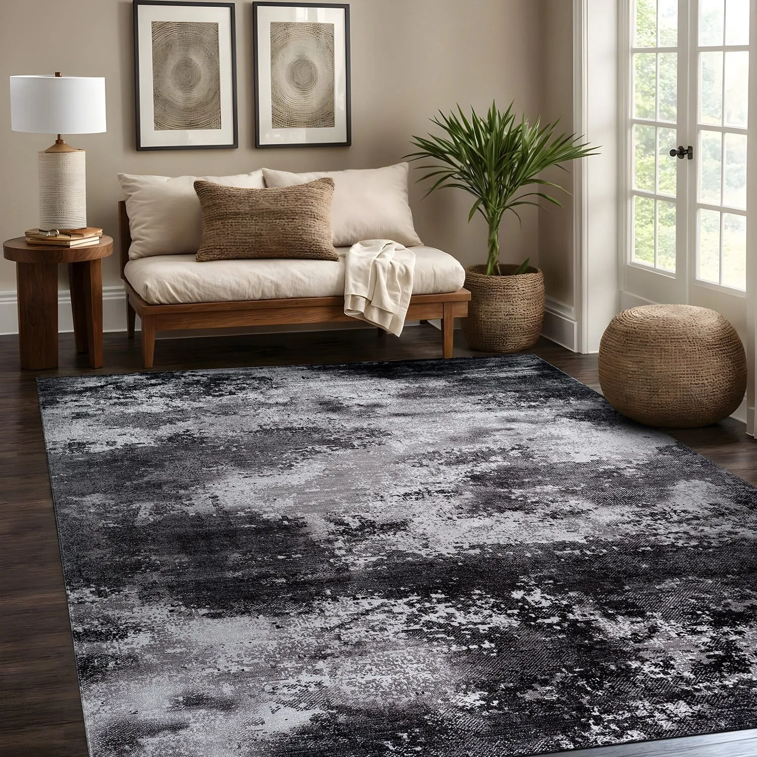 Beverly Rug Queen Abstract Non-Slip Rubber Back Washable Indoor Area Rug