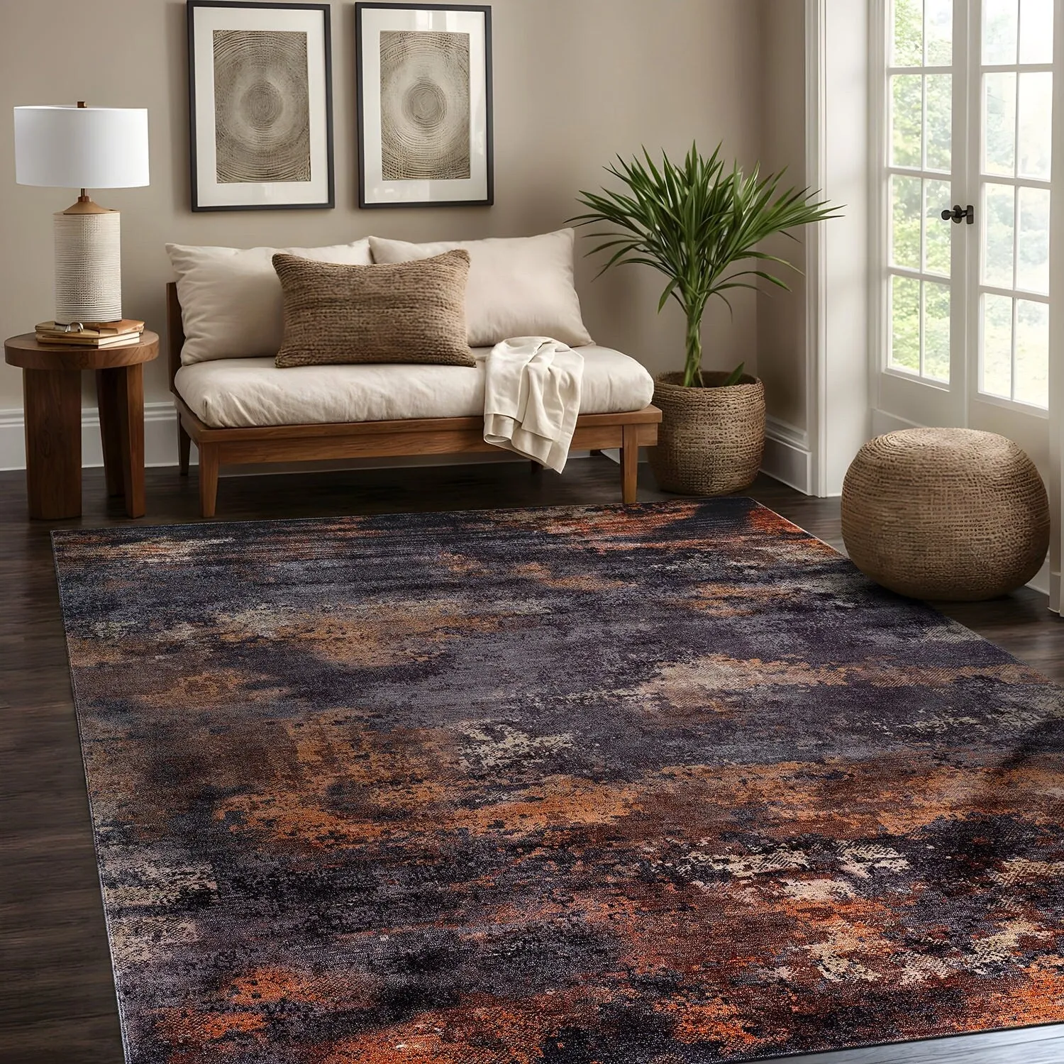 Beverly Rug Queen Abstract Non-Slip Rubber Back Washable Indoor Area Rug
