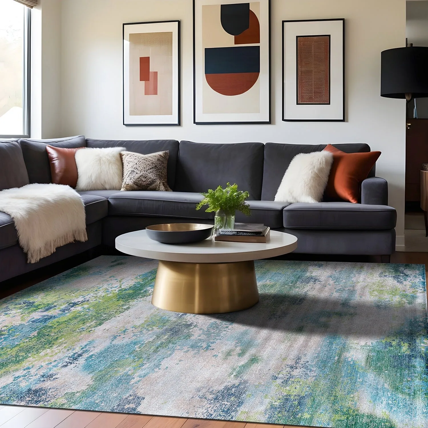 Beverly Rug Queen Abstract Non-Slip Rubber Back Washable Indoor Area Rug