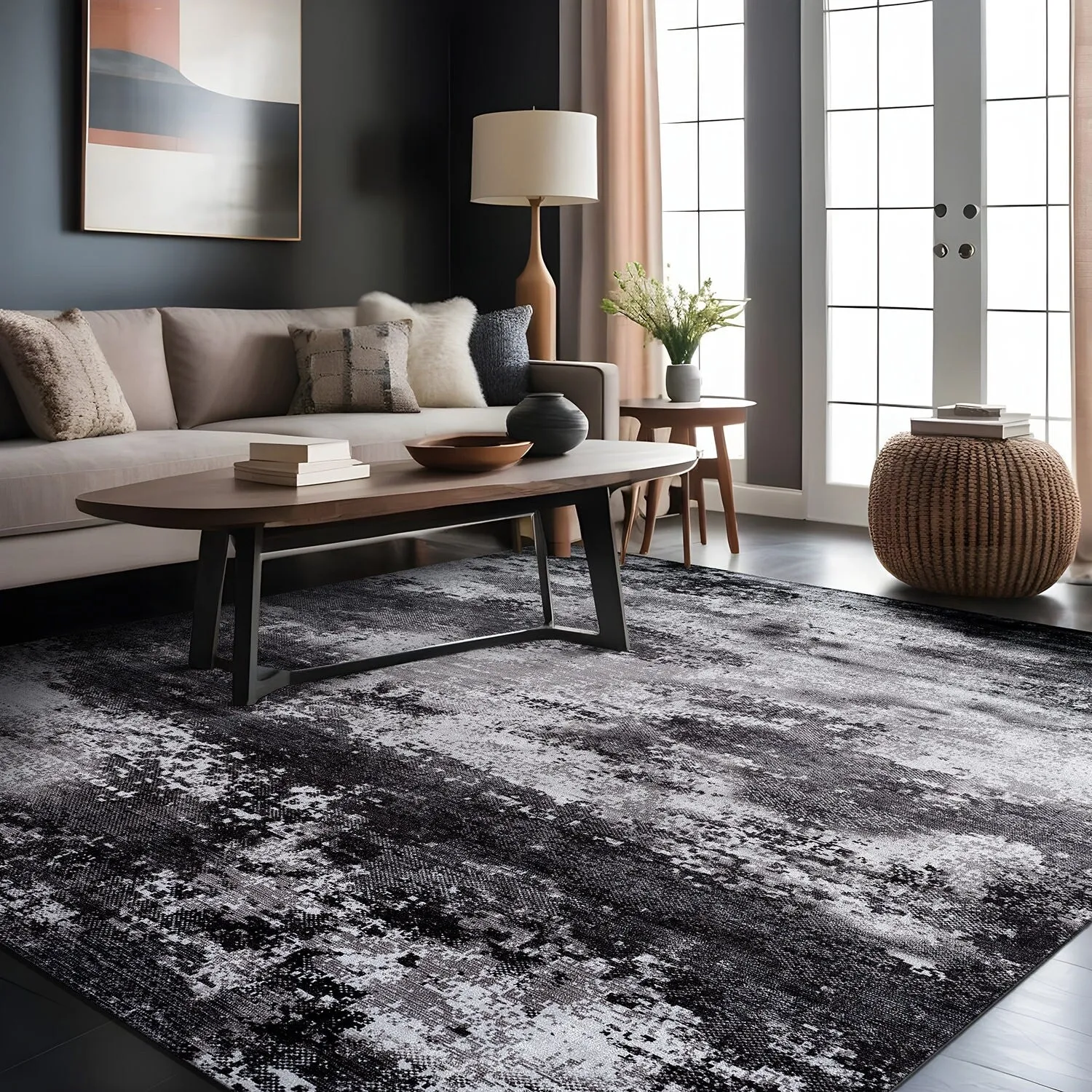 Beverly Rug Queen Abstract Non-Slip Rubber Back Washable Indoor Area Rug